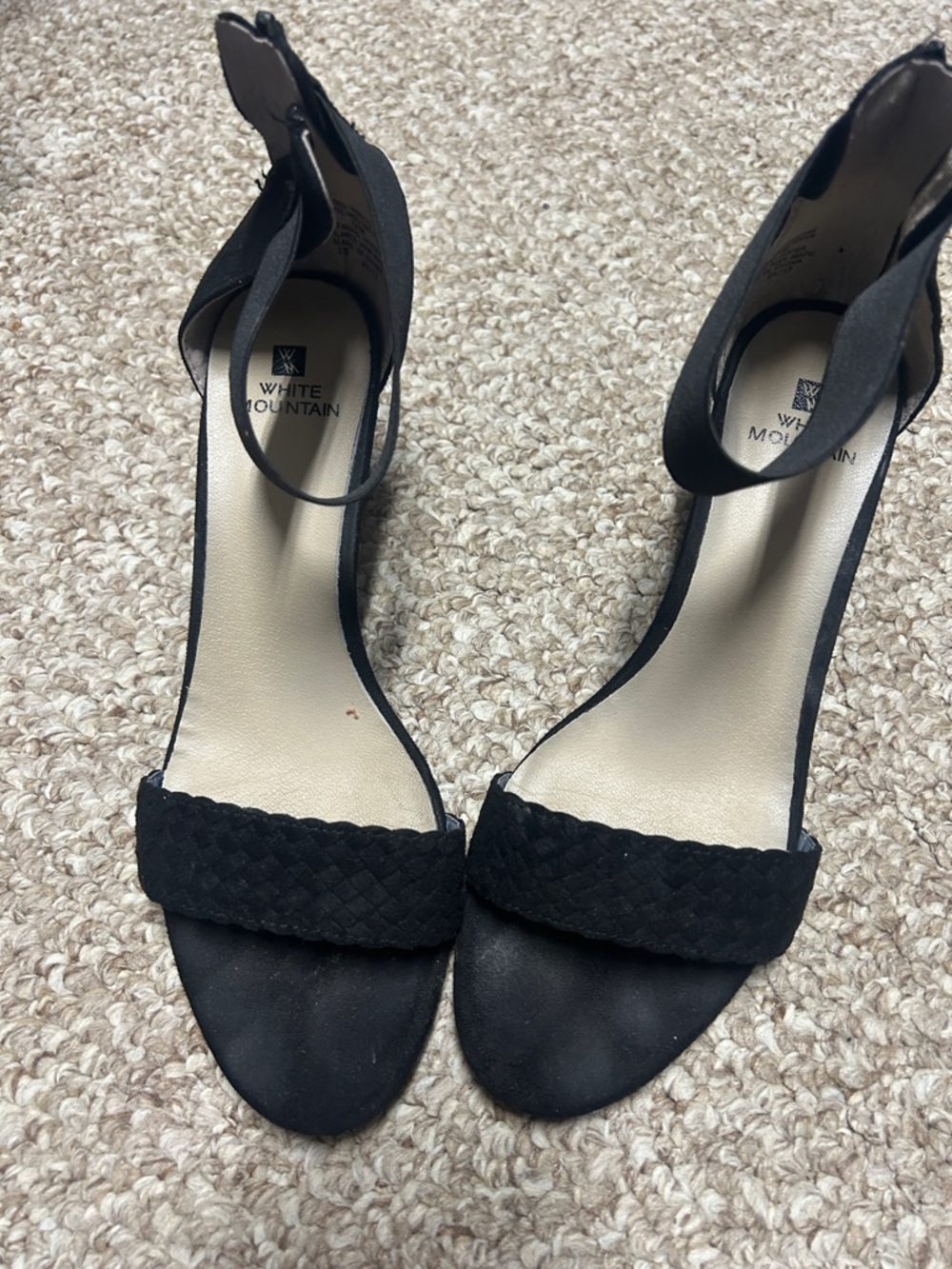 White Mountain Black Braided Front Ankle-Strap Heels